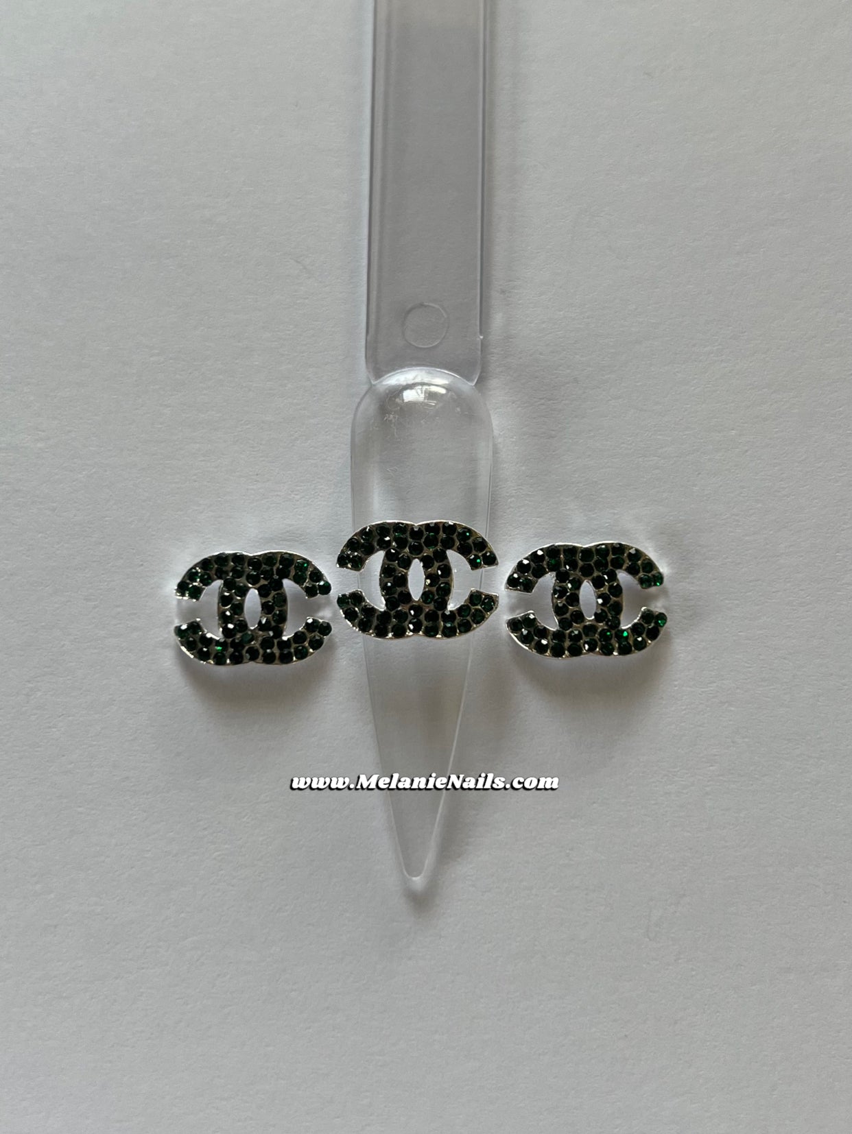 CC Green Rhinestone Silver Nail Charms