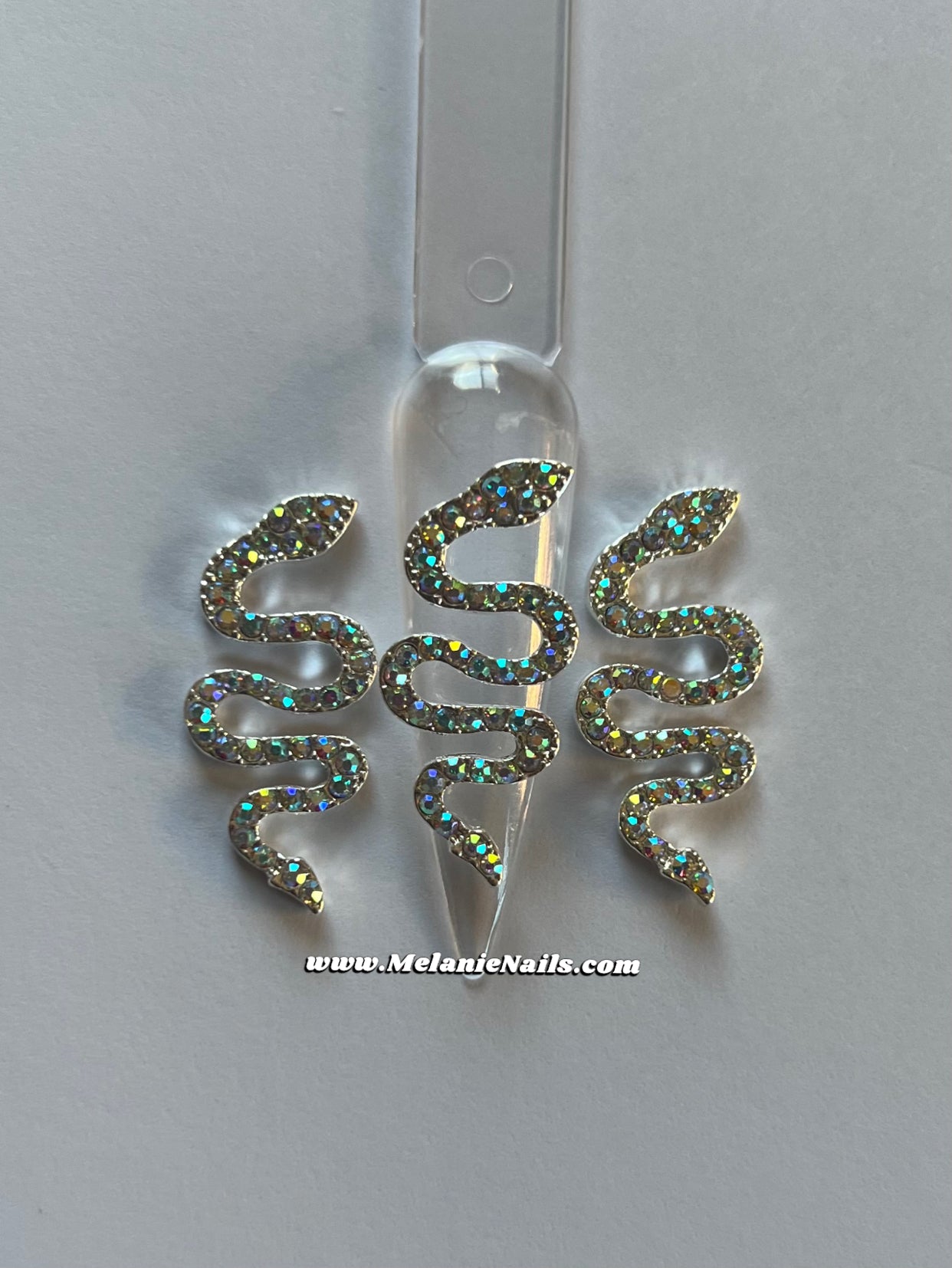 Holographic Rhinestone Silver Snake Nail Charms