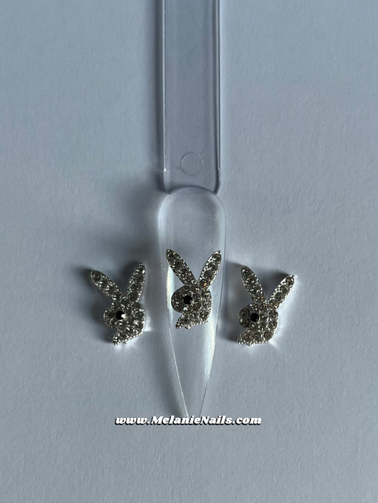 Diamond Silver Bunny Nail Charms