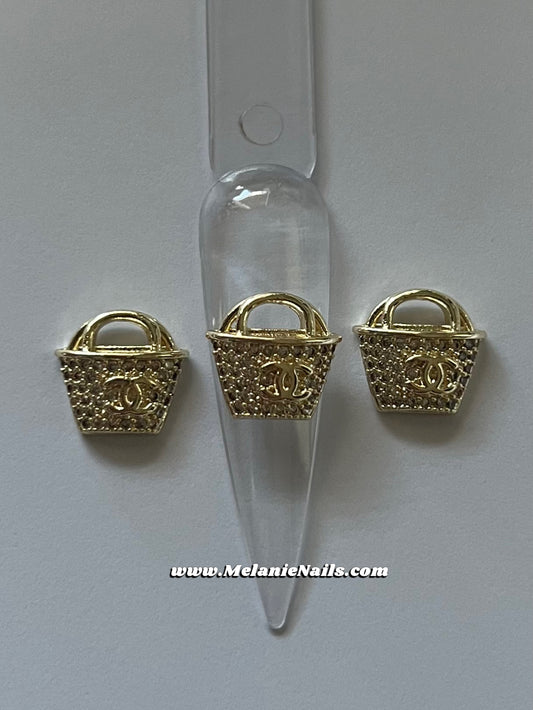 CC Rhinestone Gold Purse Nail Charms