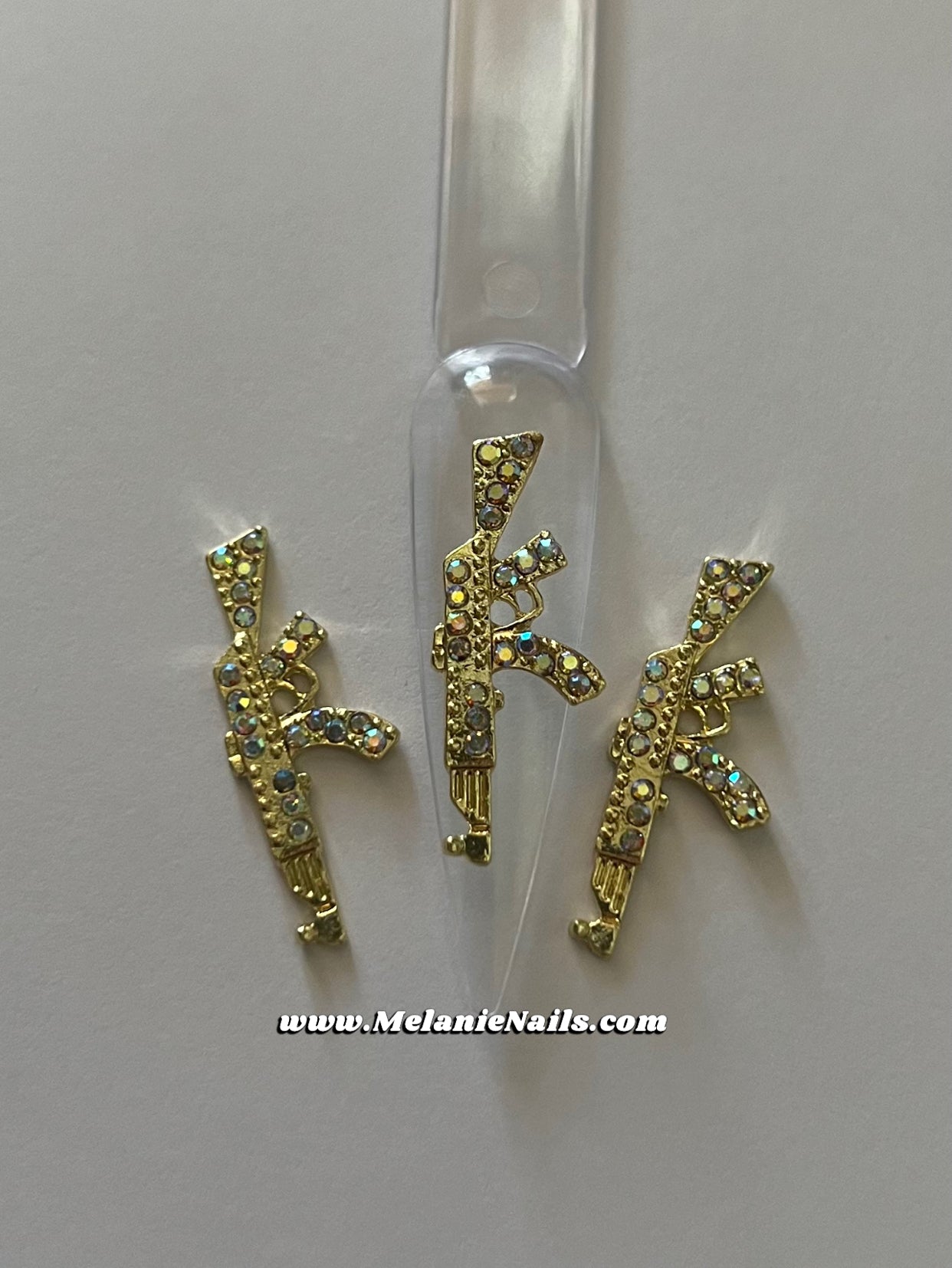 Small Gold Holographic Diamond Gun Nail Charms