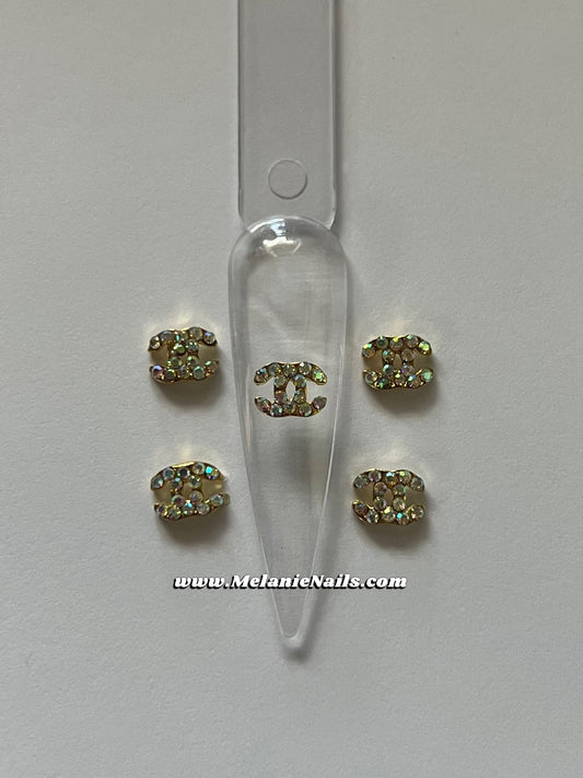 CC Holographic Rhinestone Gold Small Nail Charms