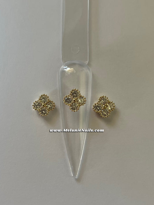 Clover Rhinestone Gold Nail Charms