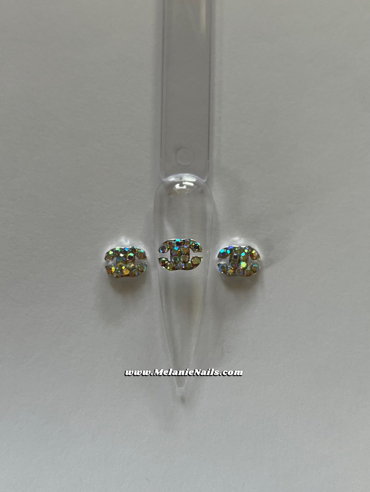 Small CC Holographic Diamond Silver Nail Charms