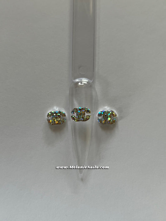 Small CC Holographic Diamond Silver Nail Charms