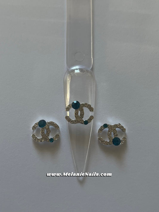 CC Silver Blue Diamond Nail Charms