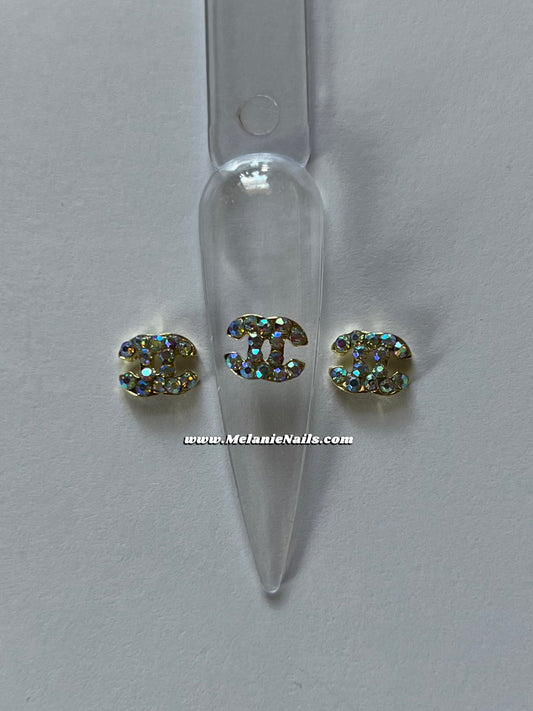 CC Holographic Rhinestone Gold Medium Nail Charms