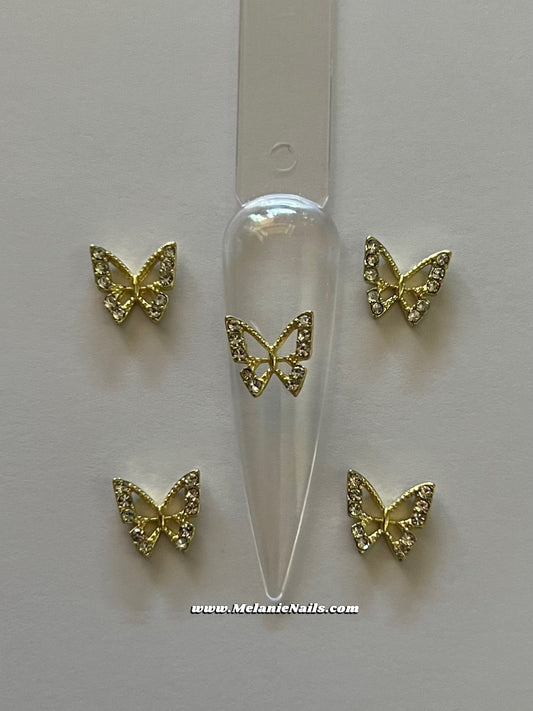 Diamond Gold Butterfly Nail Charms