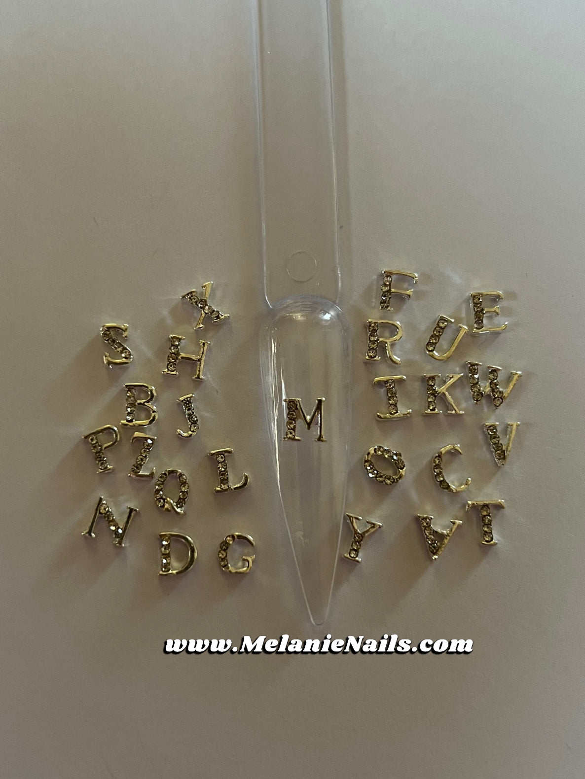 Small Silver Rhinestone Letter Nail Charms