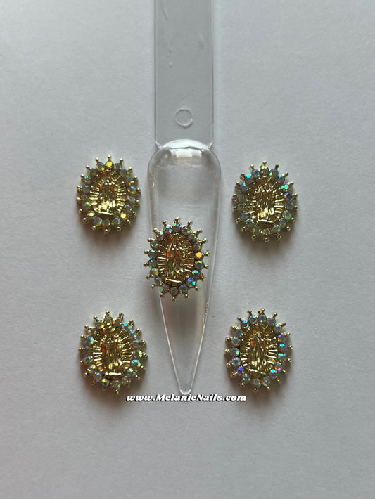 Holographic Diamond Gold Virgencita Nail Charms