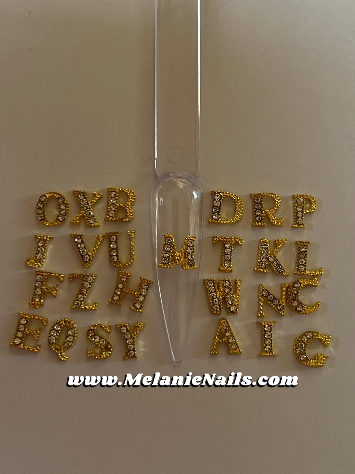 Gold Diamond Letter Nail Charms