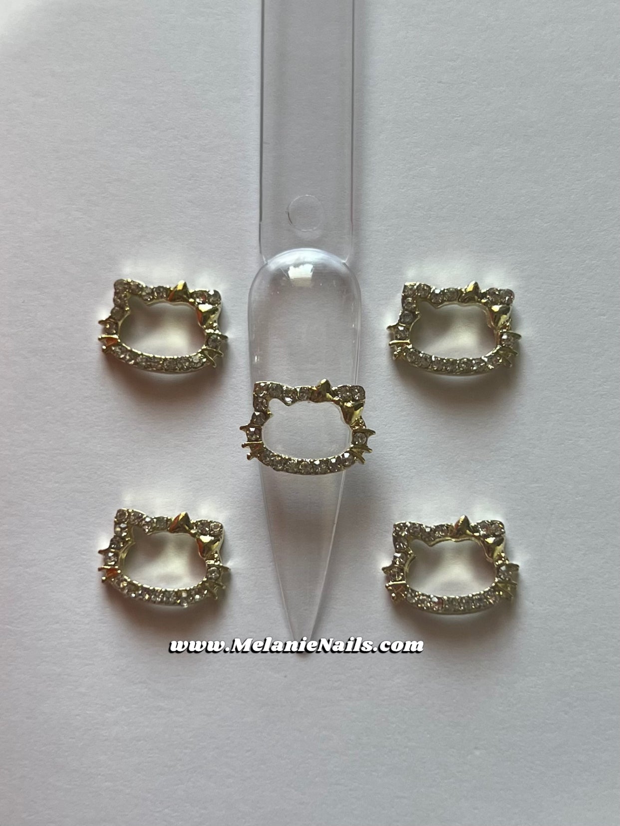 Rhinestone Gold Kitty Nail Charms