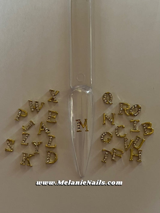 Small Gold Rhinestone Letter Nail Charms