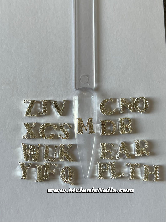 Silver Diamond Letter Nail Charms