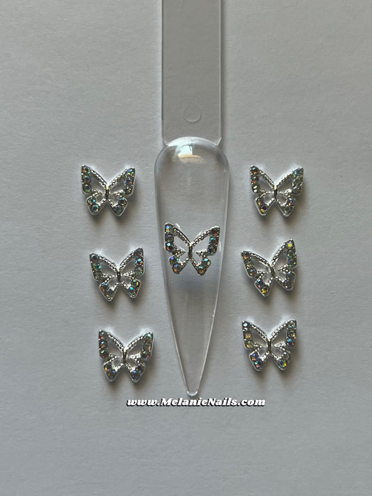 Holographic Rhinestone Silver Butterfly Nail Charms