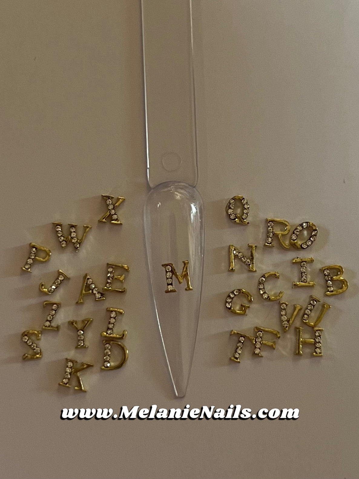 Small Gold Rhinestone Letter Nail Charms