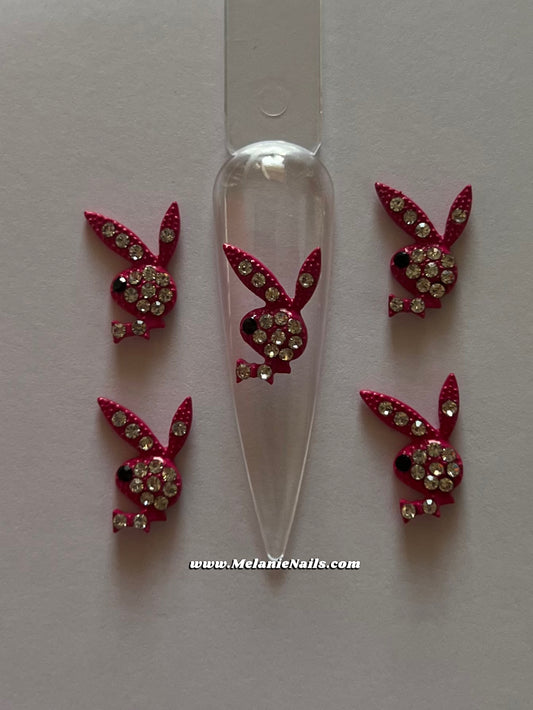 Diamond Pink Bunny Nail Charms