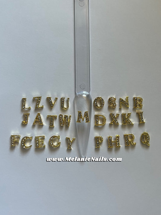 Gold Diamond Letter Nail Charms