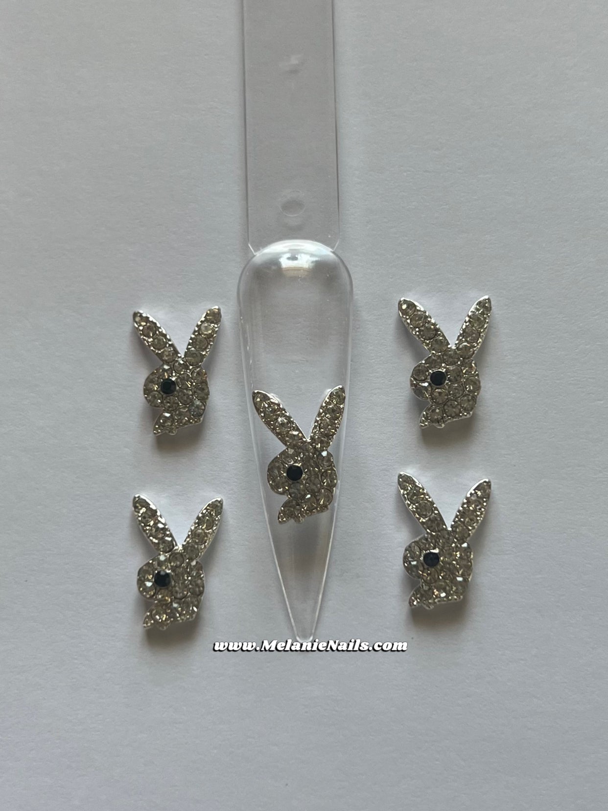 Diamond Silver Bunny Nail Charms