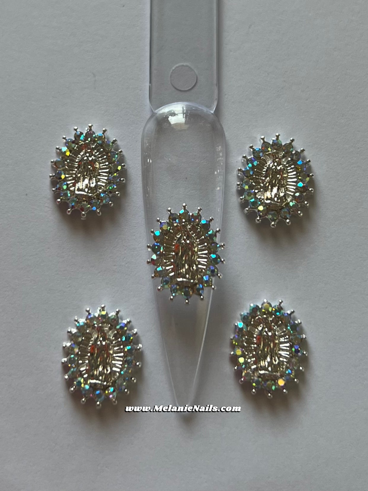 Holographic Diamond Silver Virgencita Nail Charms