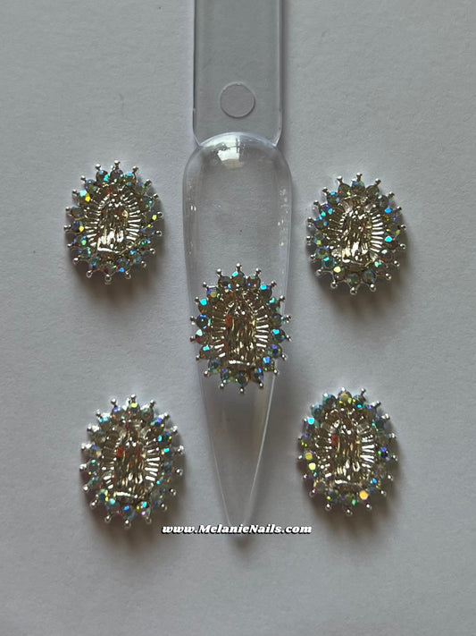 Holographic Diamond Silver Virgencita Nail Charms