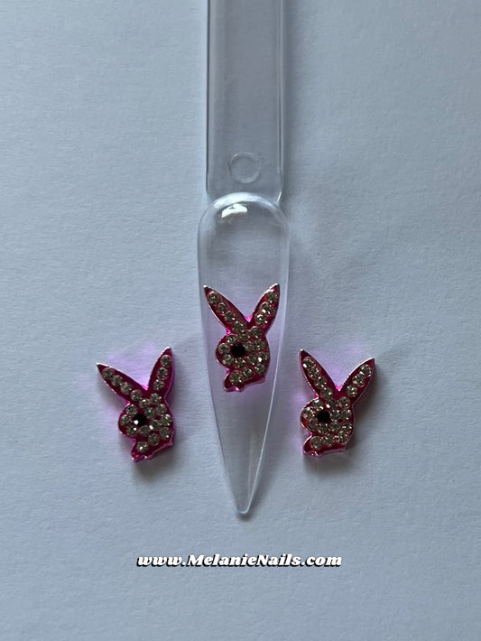 Pink Diamond Bunny Nail Charms