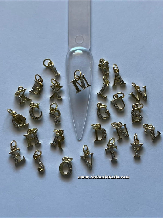 Gold Dangle Letter Nail Charms