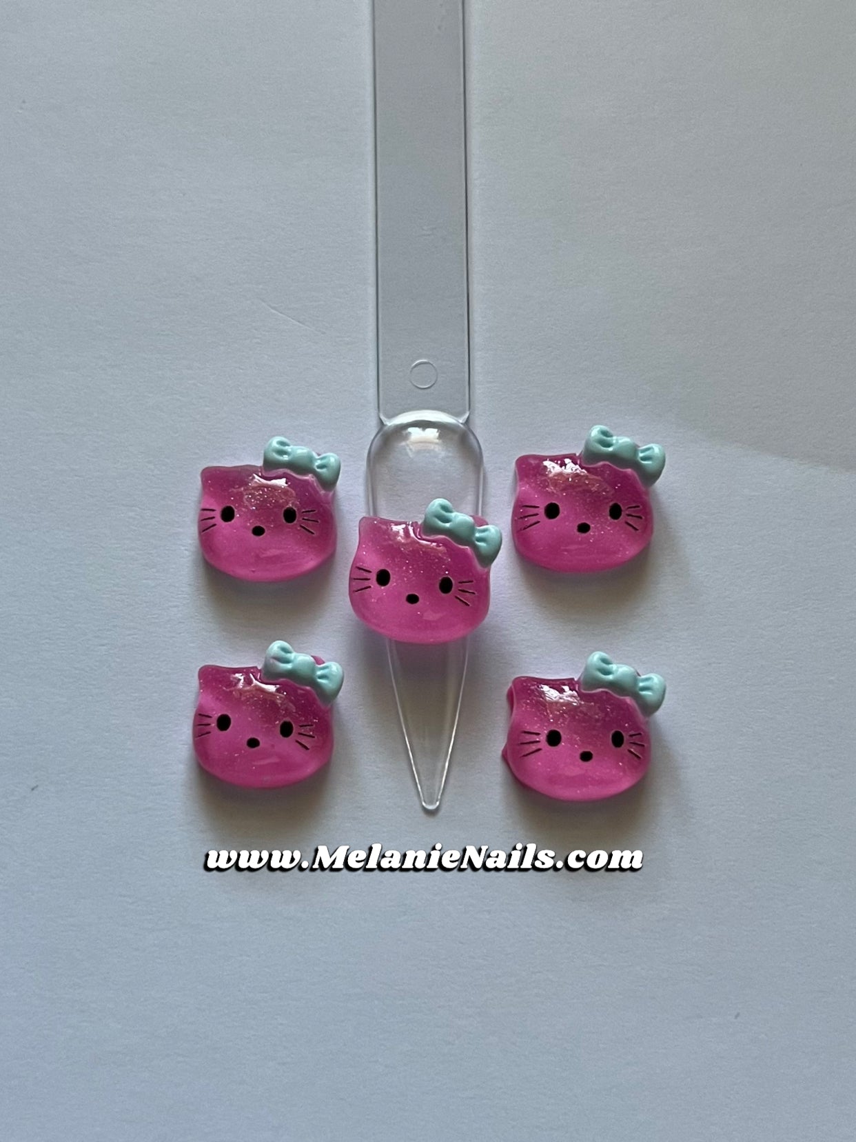 Blue Bow Pink Kitty Nail Charms