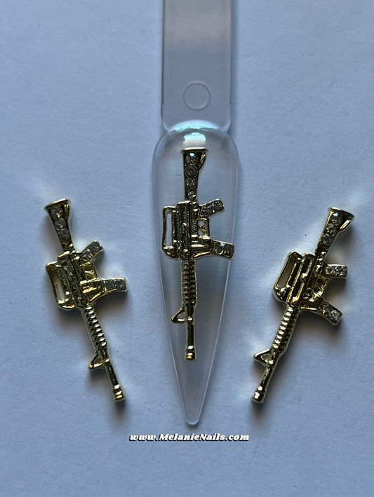 Gold Diamond Gun Nail Charms