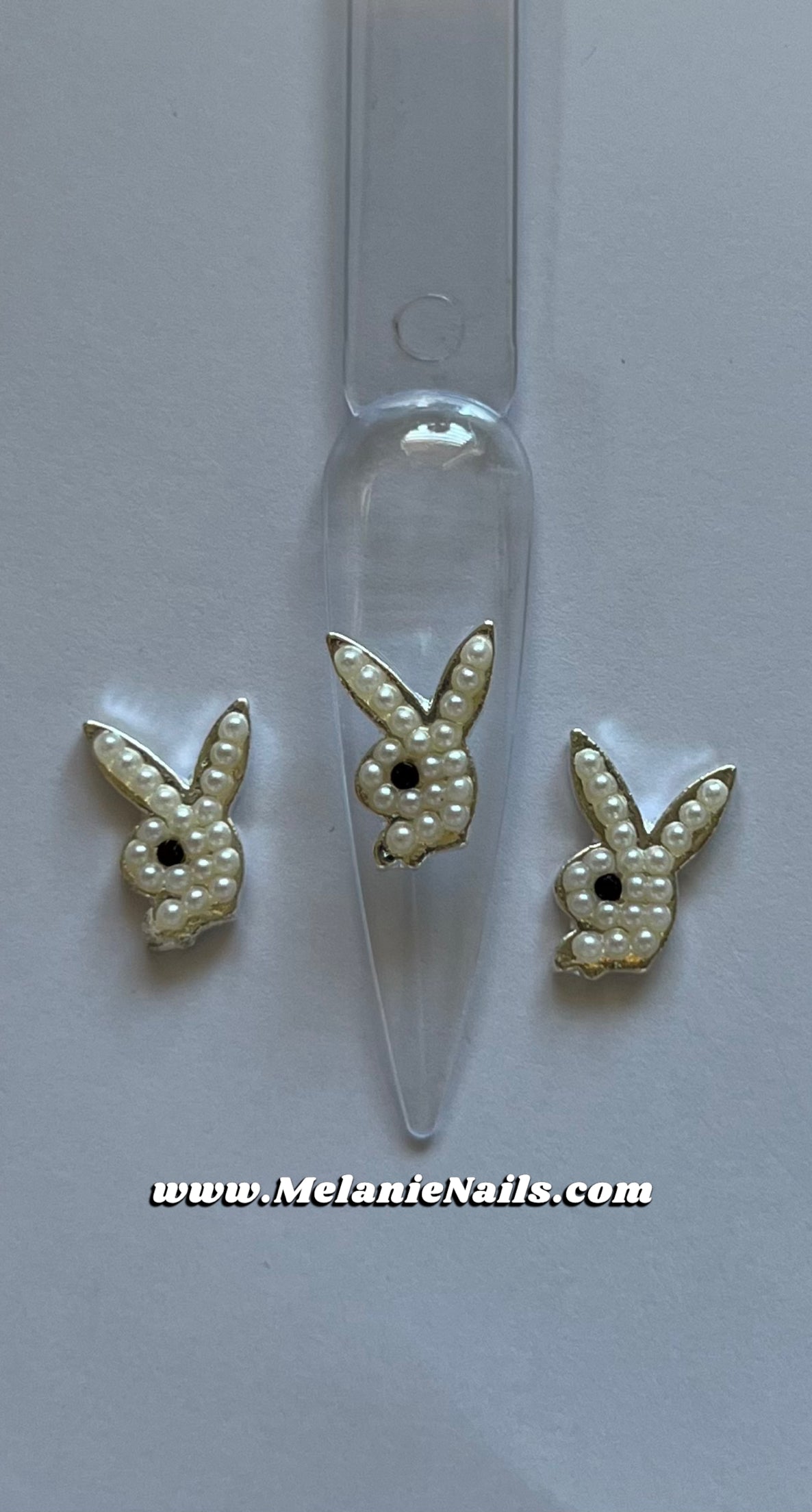 Pearl Silver Bunny Nail Charms