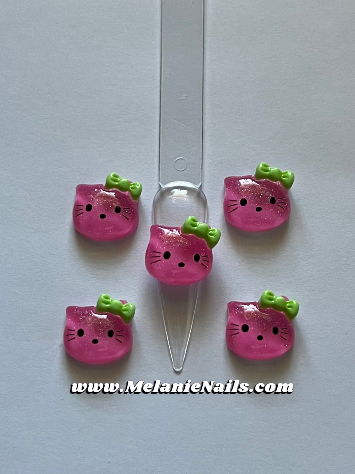 Green Bow Pink Kitty Nail Charms