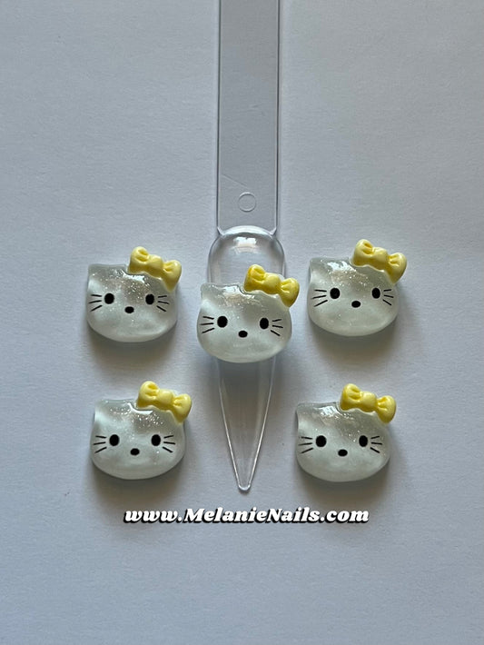 Yellow Bow Kitty Nail Charms