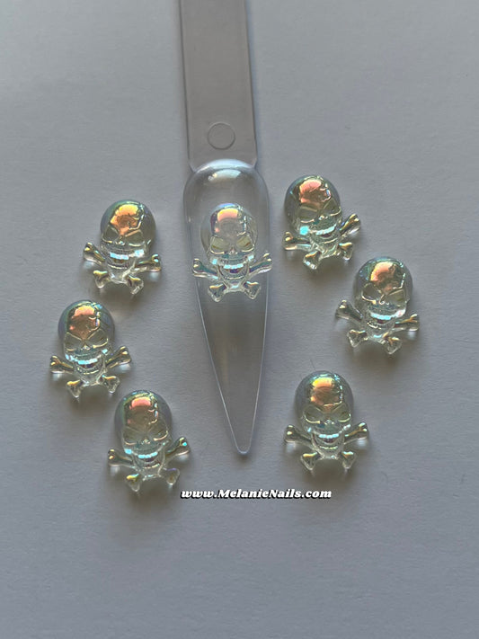 Halloween Clear Iridescent Skull Nail Charms