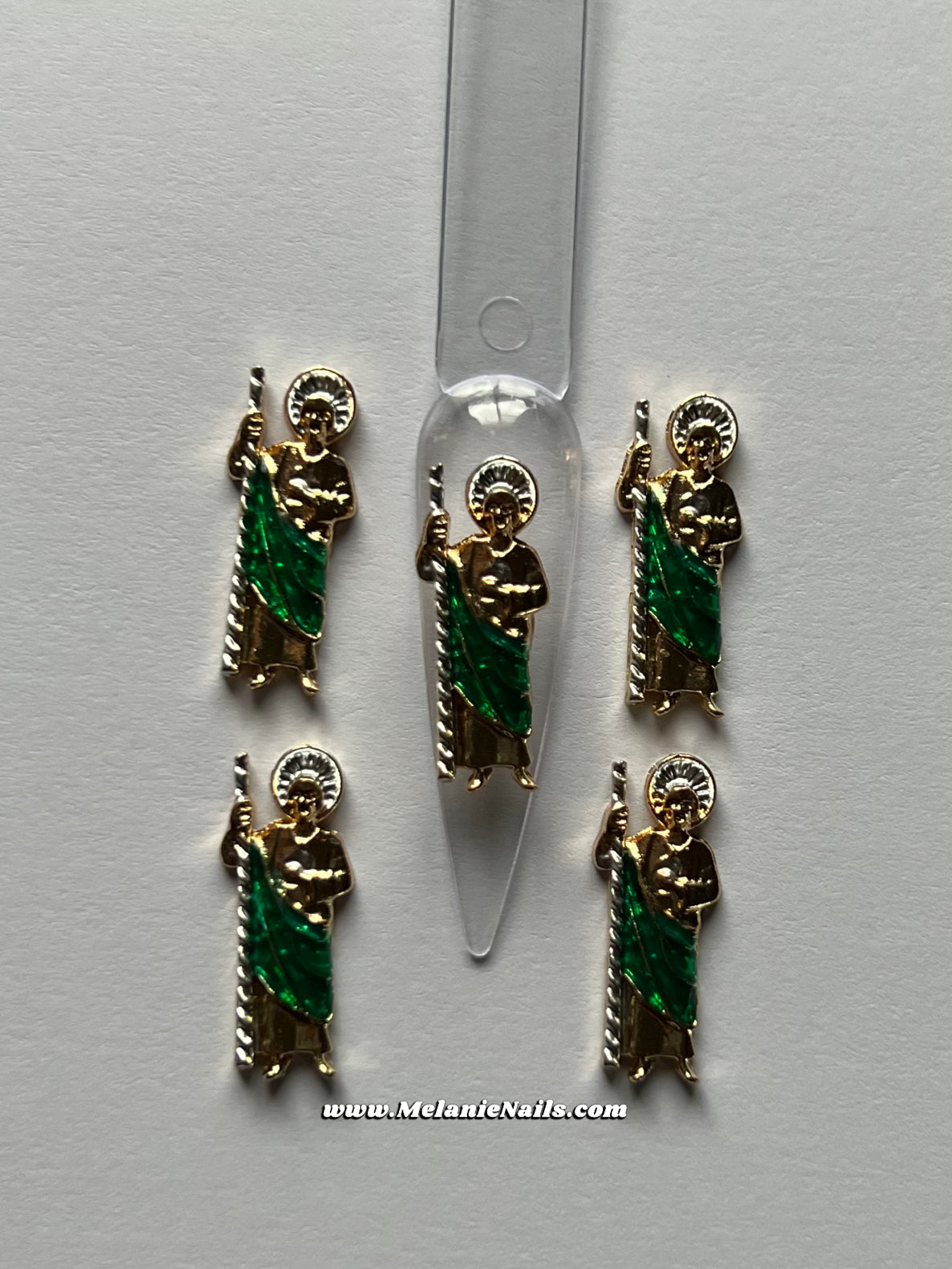 Gold Green San Judas Nail Charms