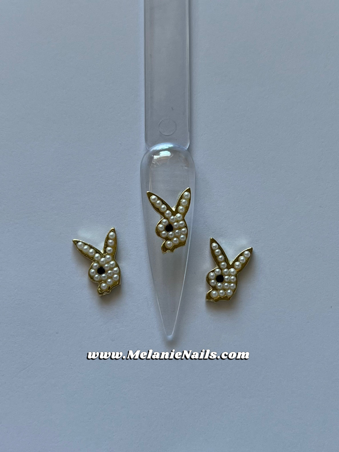 Pearl Gold Bunny Nail Charms