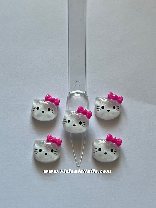 Pink Bow Kitty Nail Charms