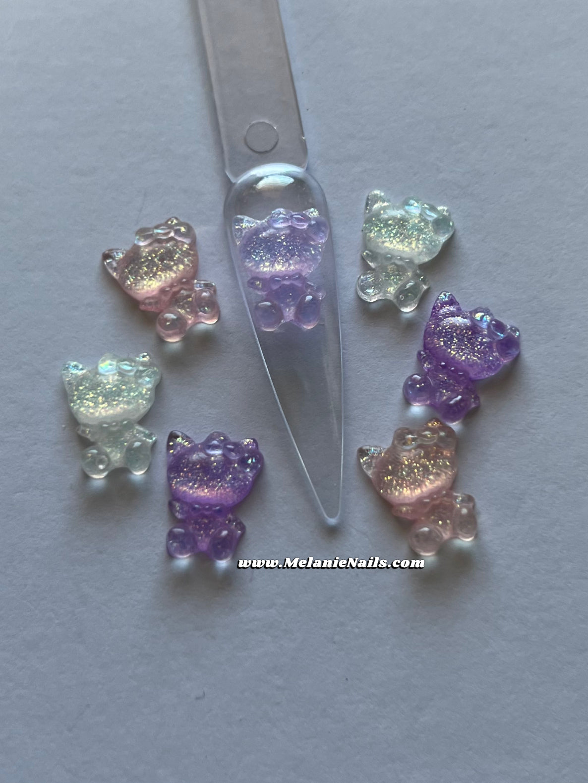 Iridescent Clear Kitty Nail Charms