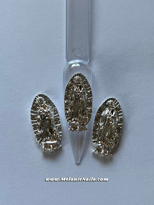 Silver Diamond Virgencita Nail Charms