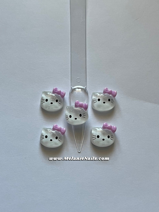 Purple Bow Kitty Nail Charms