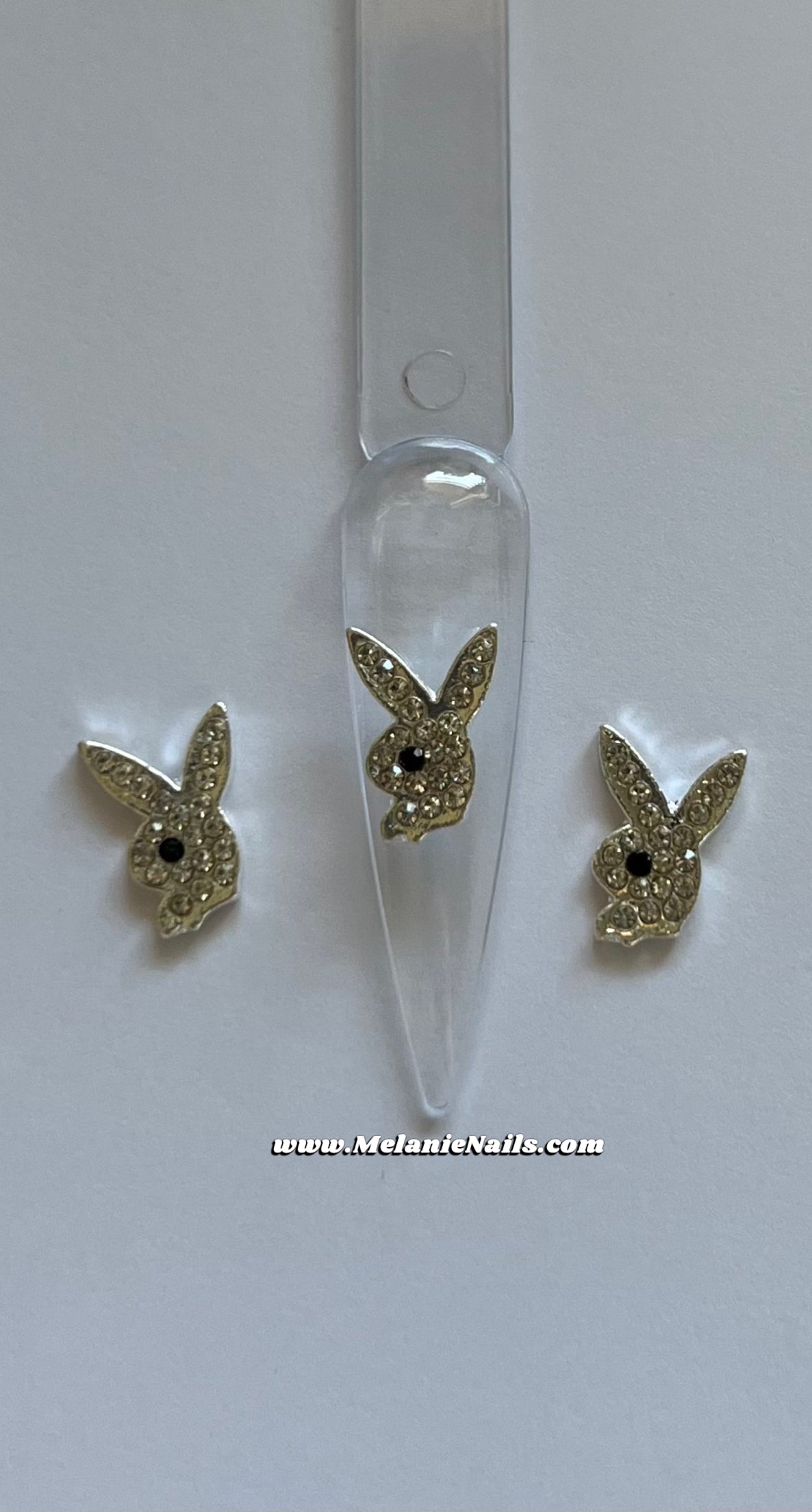 Silver Diamond Bunny Nail Charms