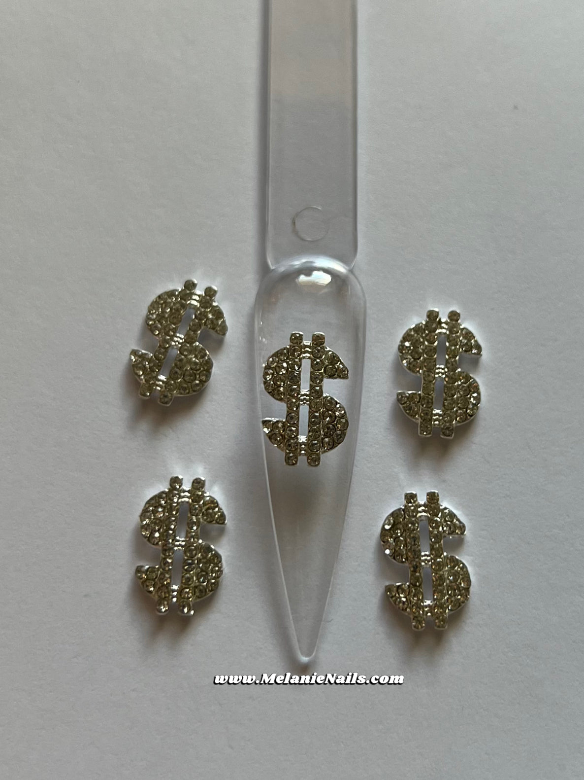 Silver Diamond Dollar Sign Nail Charms