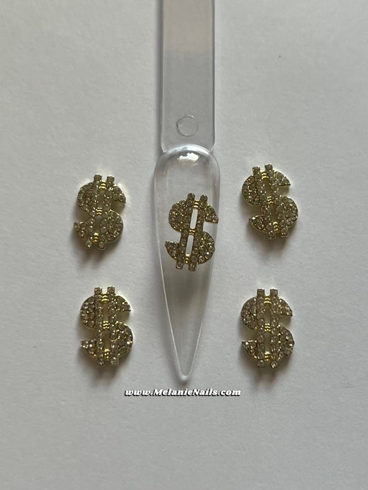 Gold Diamond Dollar Sign Nail Charms