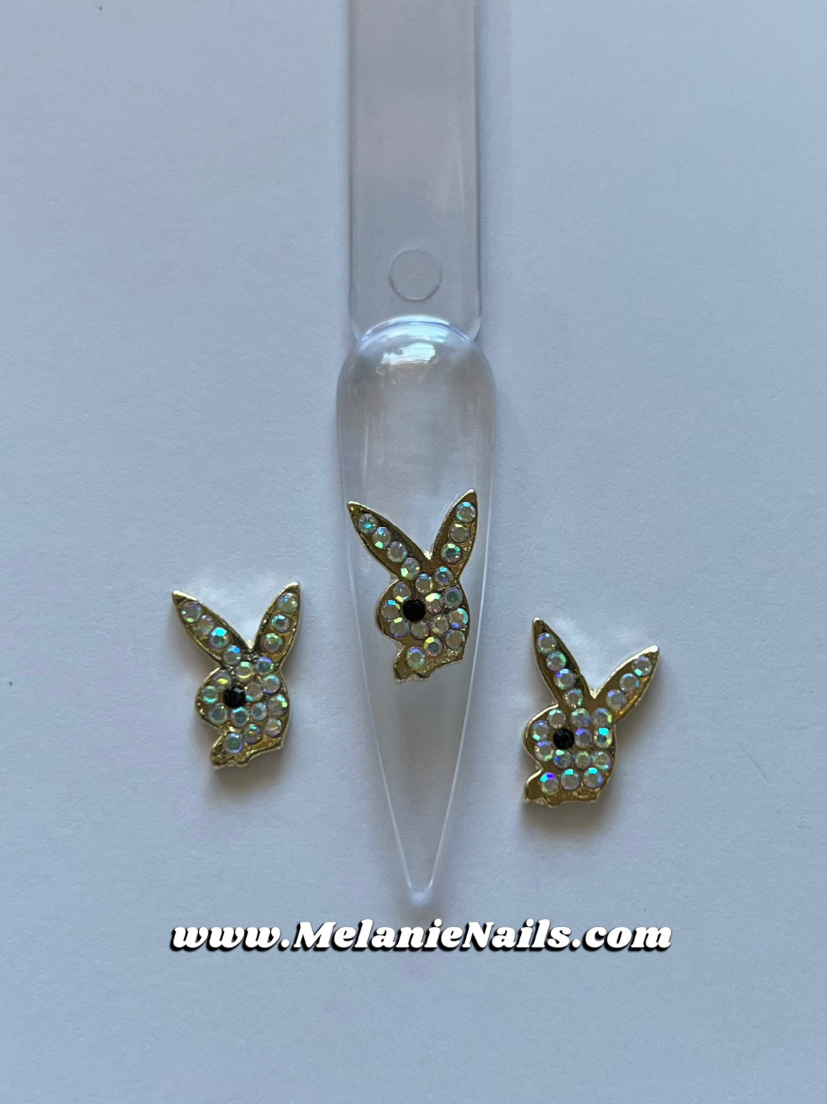 Gold Holographic Diamond Bunny Nail Charms