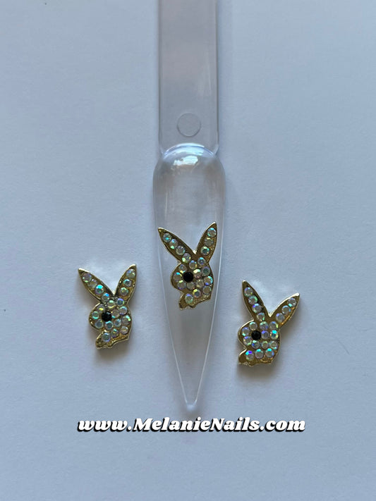 Gold Holographic Diamond Bunny Nail Charms