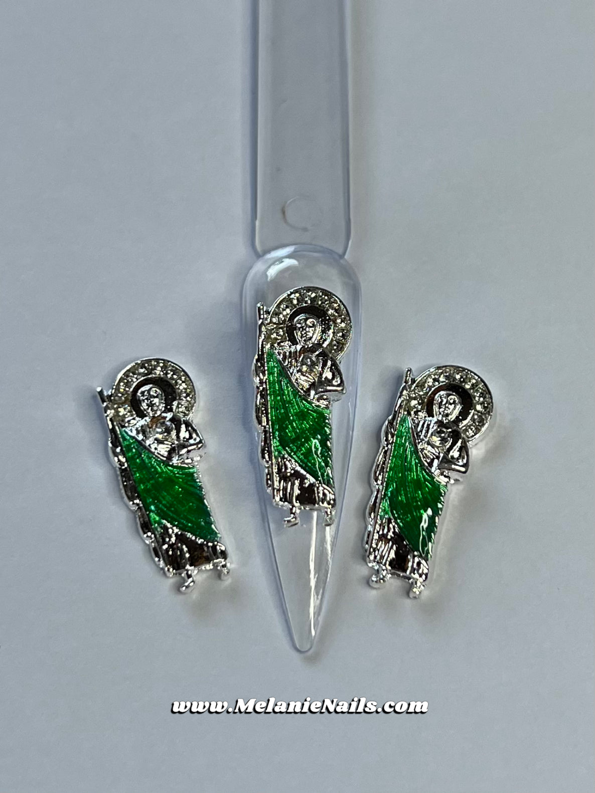 Silver Diamond San Judas Nail Charms