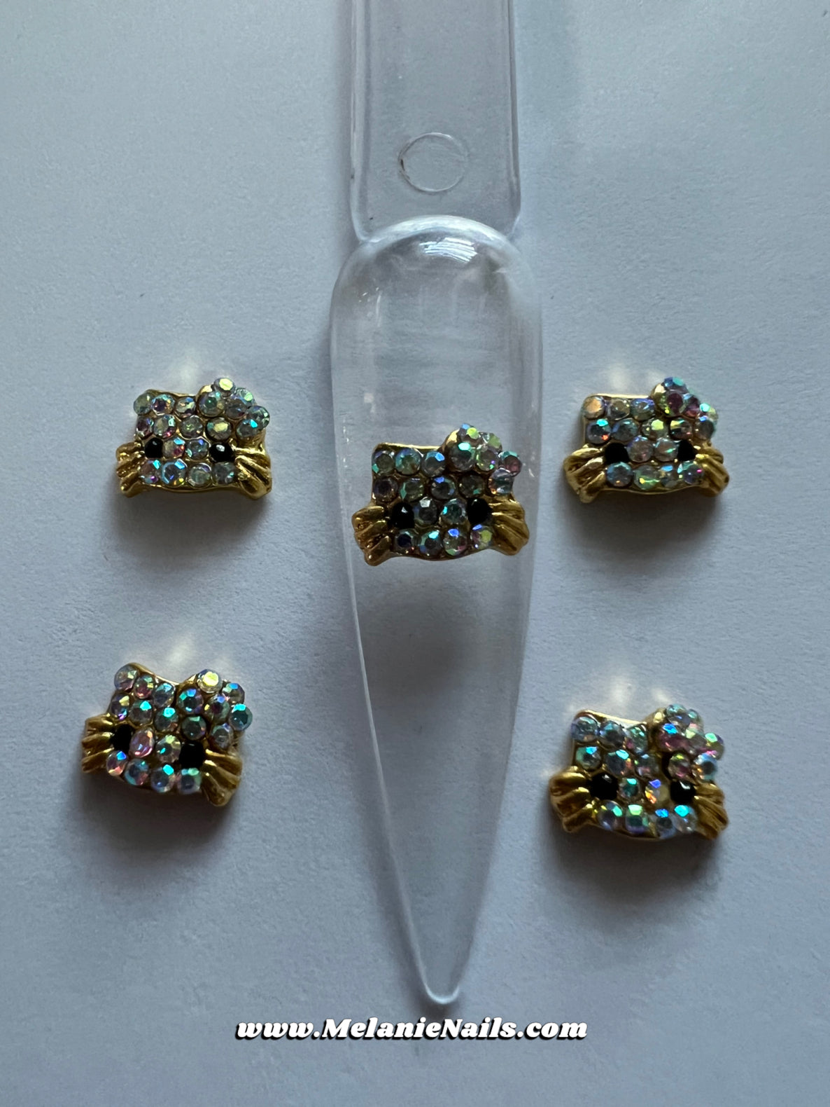 Holographic Rhinestone Kitty Nail Charms