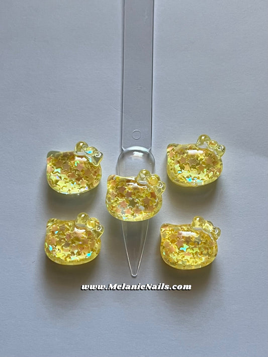 Yellow Kitty Nail Charms