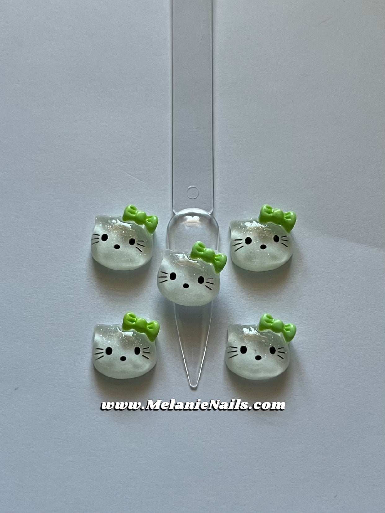 Green Bow Kitty Nail Charms