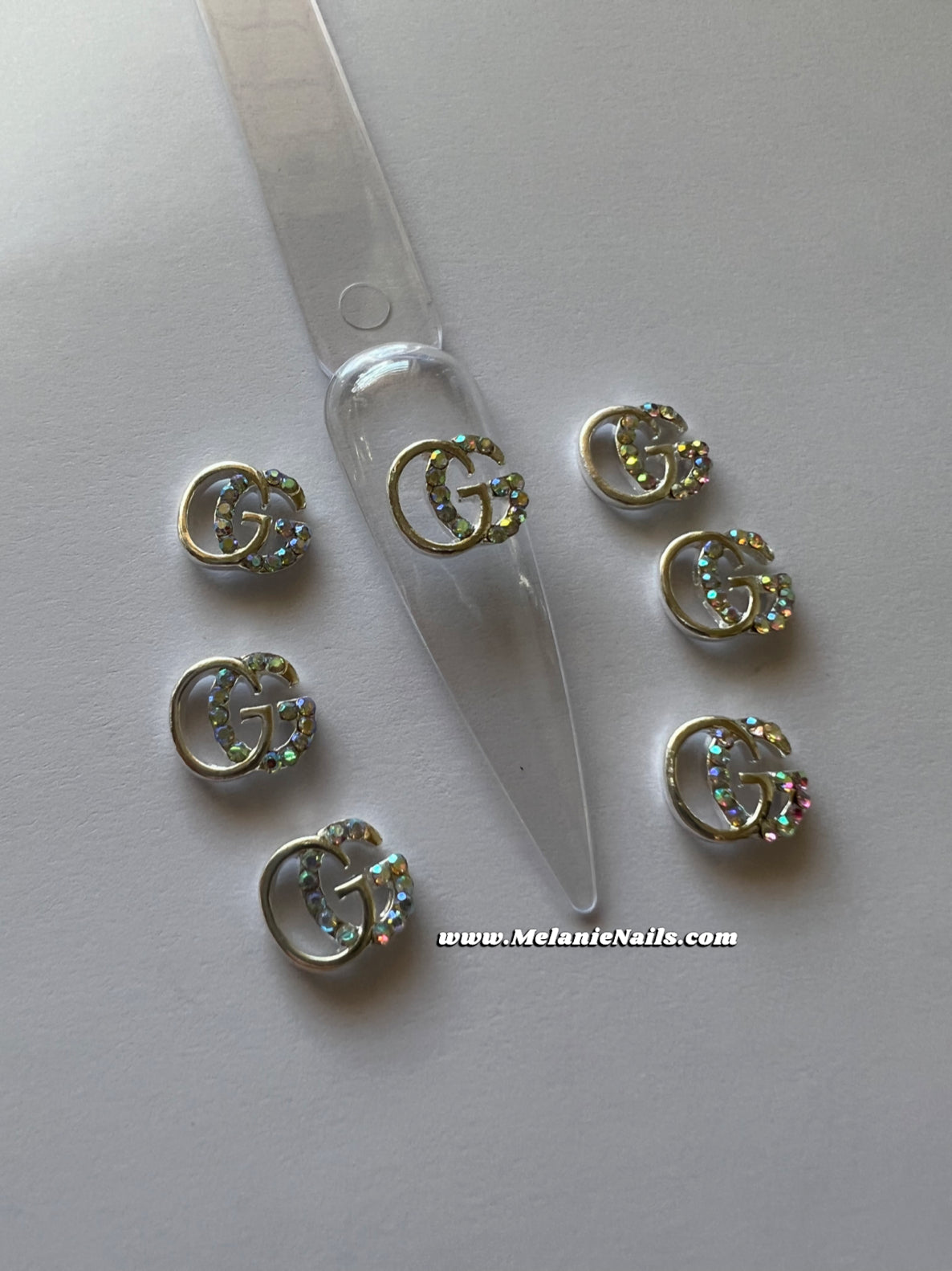 GG Silver Holographic Diamond Nail Charms