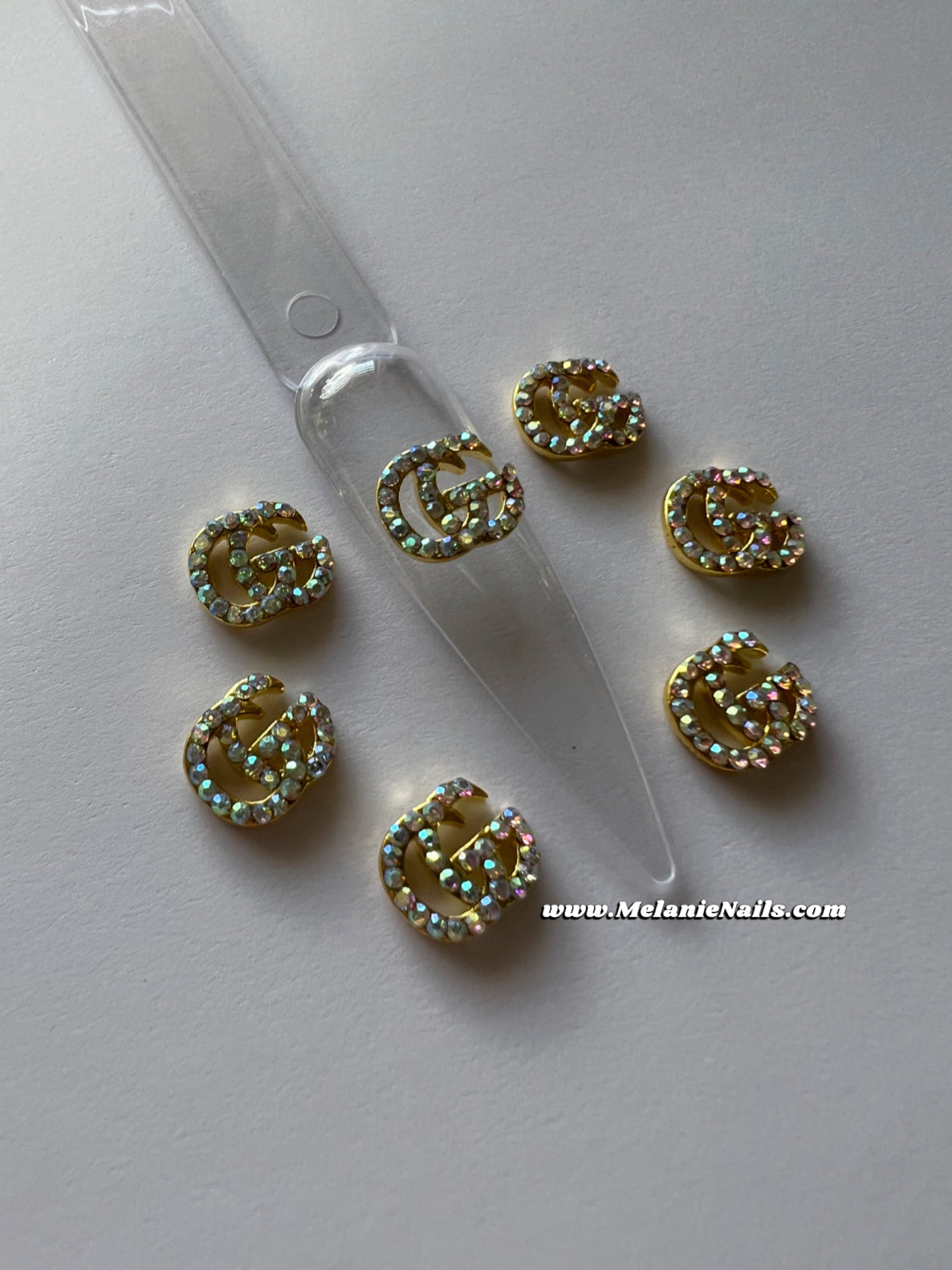 GG Holographic Diamond Gold Nail Charms